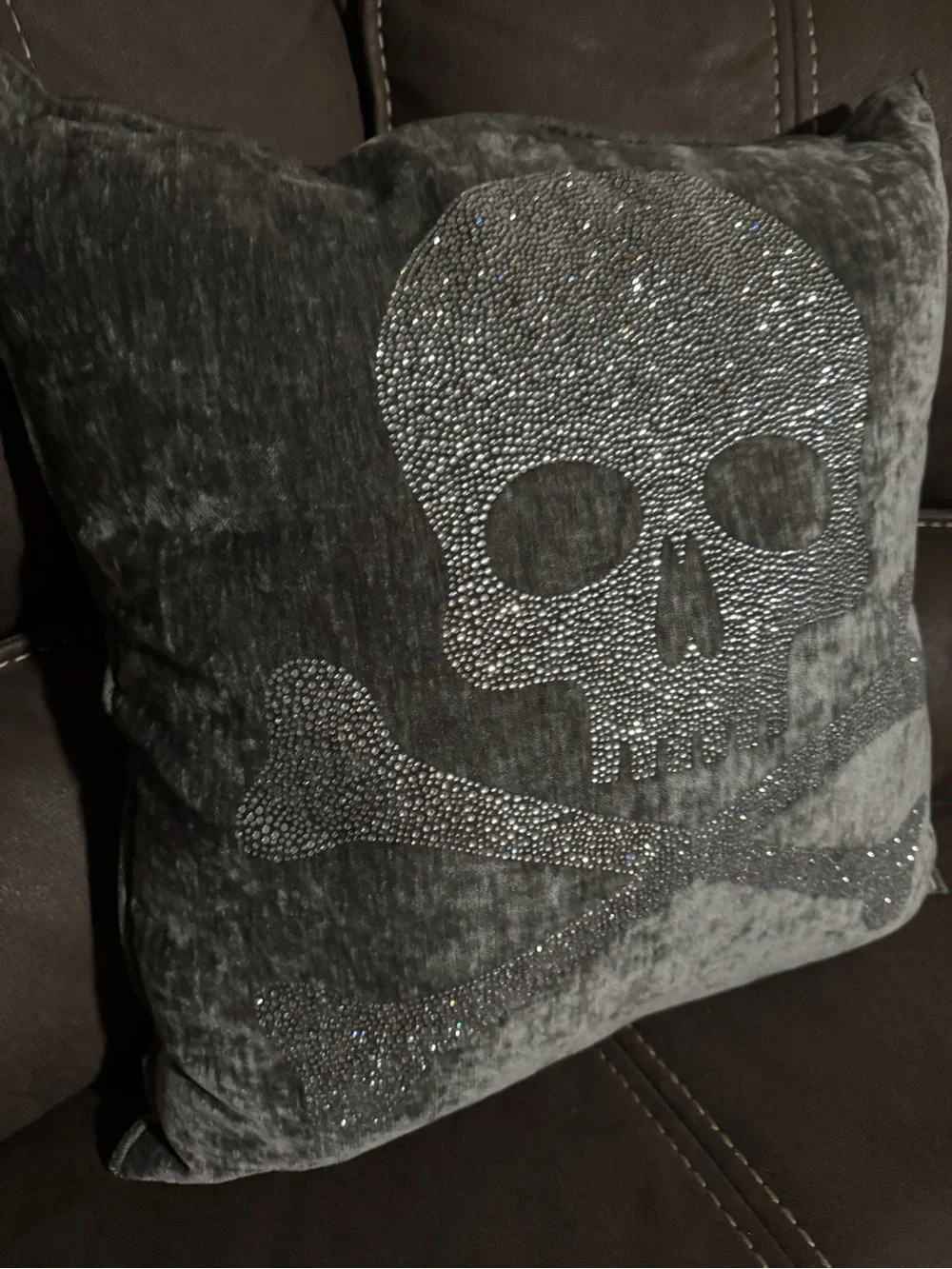 Halloween Magaschoni Rhinestone Skull Decorative Pillow